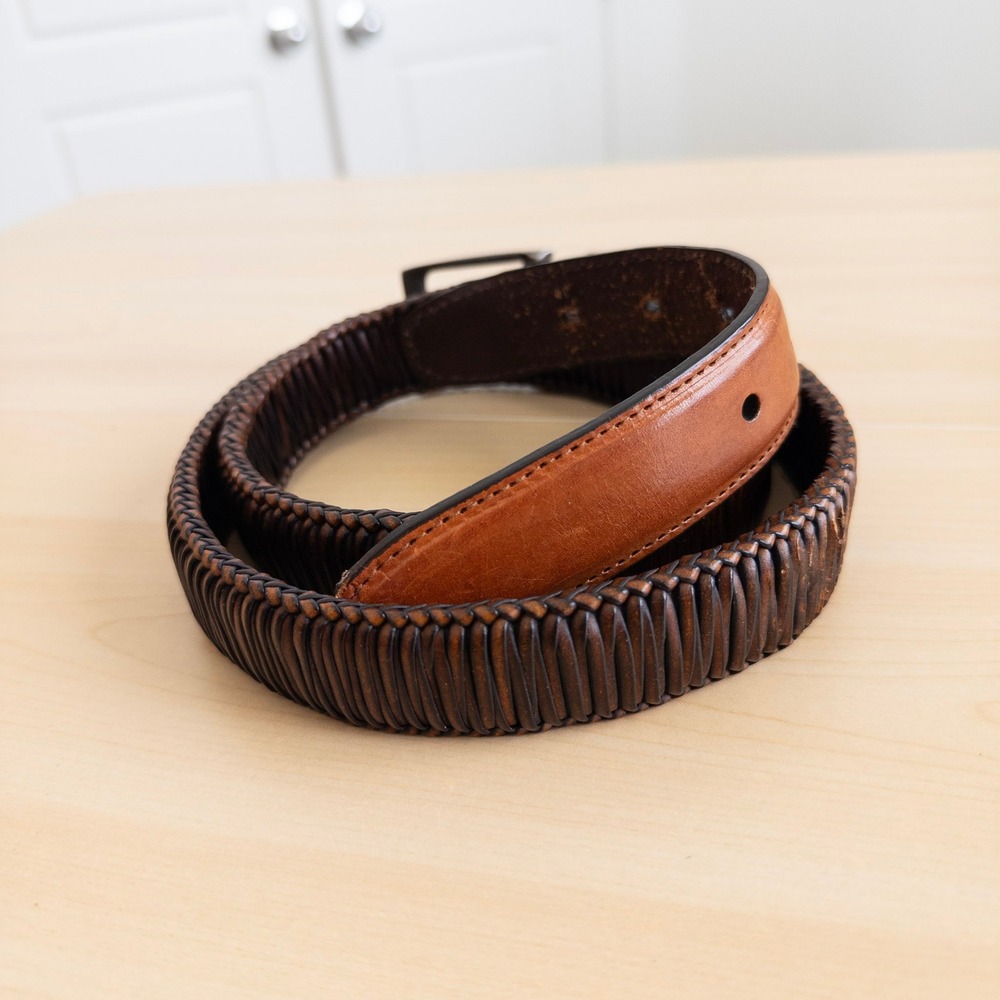 Mens Leather Woven Belt Size 38 Brown Braided Western Italian Heritage Old Money - Picture 4 of 7